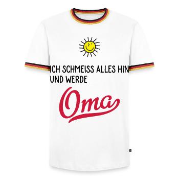 oma - Männer Kontrast-T-Shirt - Weiß/Dreifarbig - Vorne - AI Model Female 172 light (172cm) & AI Model Male 185 light (185cm)