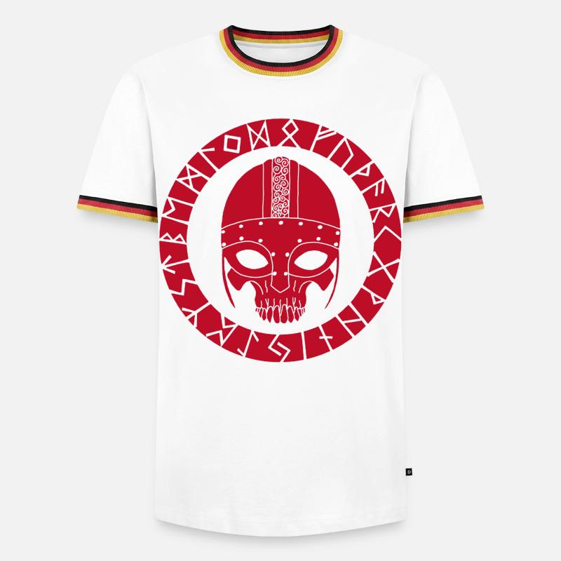Rotes Wikinger-Todeskopf - Männer Kontrast-T-Shirt - Weiß/Dreifarbig