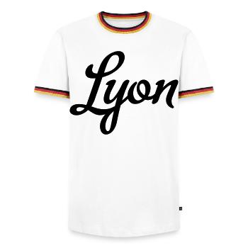Lyon - T-shirt contrasté Homme - blanc/tricolore - Devant - AI Model Female 172 light (172cm) & AI Model Male 185 light (185cm)