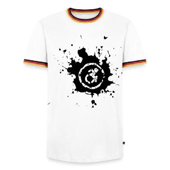 Wheelchair splash, paint splatter wheelchair design* - Men's Ringer Shirt - white/tricolour - Front - AI Model Female 172 light (172cm) & AI Model Male 185 light (185cm)