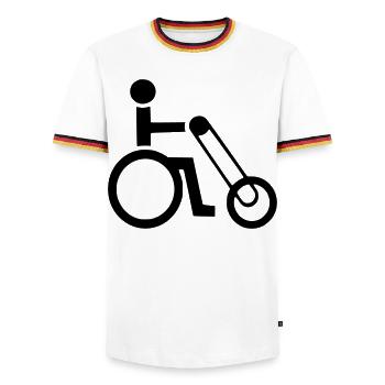 Wheelchair user with handbike symbol * - Men's Ringer Shirt - white/tricolour - Front - AI Model Female 172 light (172cm) & AI Model Male 185 light (185cm)