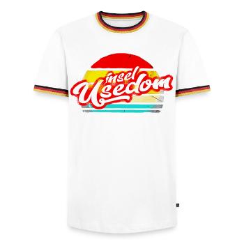 insel usedom shirt retro vintage aufkleber sticker - Männer Kontrast-T-Shirt - Weiß/Dreifarbig - Vorne - AI Model Female 172 light (172cm) & AI Model Male 185 light (185cm)