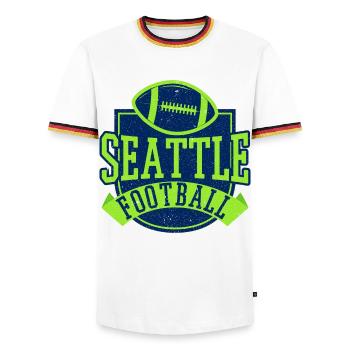 Seattle Football Neon Badge - Männer Kontrast-T-Shirt - Weiß/Dreifarbig - Vorne - AI Model Female 172 light (172cm) & AI Model Male 185 light (185cm)