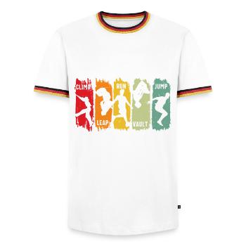 Parkour Free Running Climb Leap Run Vault Jump - Men's Ringer Shirt - white/tricolour - Front - AI Model Female 172 light (172cm) & AI Model Male 185 light (185cm)