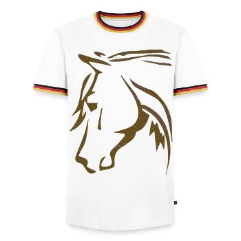 Braunes Pferd - Pferdekopf - Reiter - Ross Reiten - Männer Kontrast-T-Shirt - Weiß/Dreifarbig - Vorne - AI Model Female 172 light (172cm) & AI Model Male 185 light (185cm)