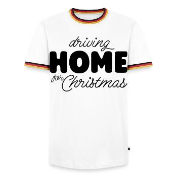 Noël à la maison - T-shirt contrasté Homme - blanc/tricolore - Devant - AI Model Female 172 light (172cm) & AI Model Male 185 light (185cm)