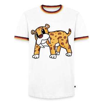 Tigre à dents de sabre - T-shirt contrasté Homme - blanc/tricolore - Devant - AI Model Female 172 light (172cm) & AI Model Male 185 light (185cm)