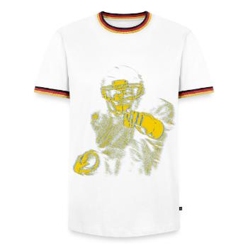 Gelb Blau Football-Star Zeigefinger - Männer Kontrast-T-Shirt - Weiß/Dreifarbig - Vorne - AI Model Female 172 light (172cm) & AI Model Male 185 light (185cm)