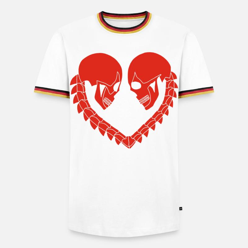 Rotes Schädelherz - Männer Kontrast-T-Shirt - Weiß/Dreifarbig