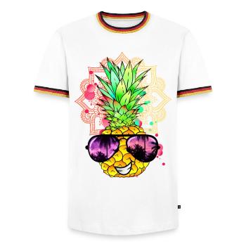 Ananas Mandala - Männer Kontrast-T-Shirt - Weiß/Dreifarbig - Vorne - AI Model Female 172 light (172cm) & AI Model Male 185 light (185cm)