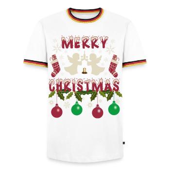 Ange de Noël - T-shirt contrasté Homme - blanc/tricolore - Devant - AI Model Female 172 light (172cm) & AI Model Male 185 light (185cm)