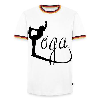 yoga - Men's Ringer Shirt - white/tricolour - Front - AI Model Female 172 light (172cm) & AI Model Male 185 light (185cm)