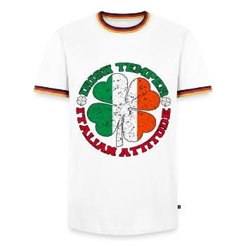 Irish Temper Italian Attitude Shirt Patrick's Day - Men's Ringer Shirt - white/tricolour - Front - AI Model Female 172 light (172cm) & AI Model Male 185 light (185cm)
