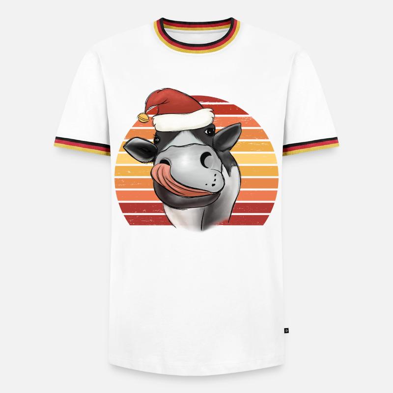 Weihnachtskuh Kuh mit Weihnachtsmütze Retro - Männer Kontrast-T-Shirt - Weiß/Dreifarbig