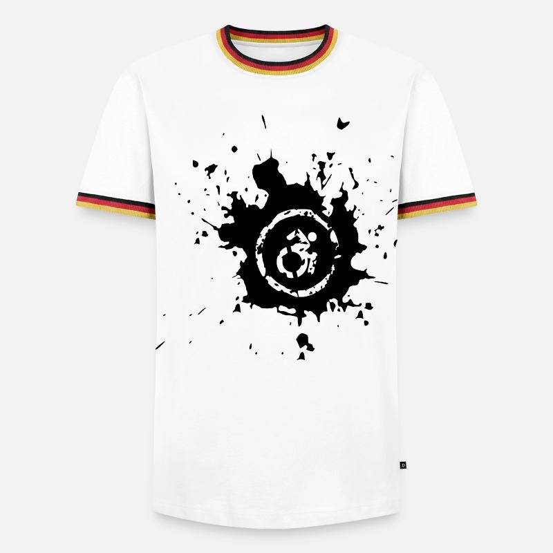 Rollstuhl-Symbol mit Farbspritzer # - Männer Kontrast-T-Shirt - Weiß/Dreifarbig