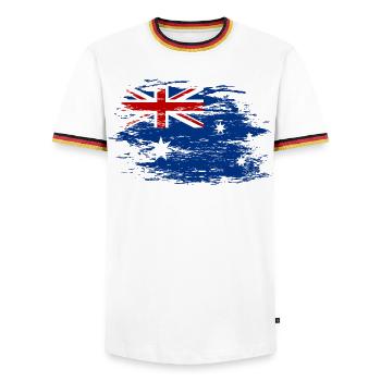 Drapeau de l’Australie utilisé - T-shirt contrasté Homme - blanc/tricolore - Devant - AI Model Female 172 light (172cm) & AI Model Male 185 light (185cm)