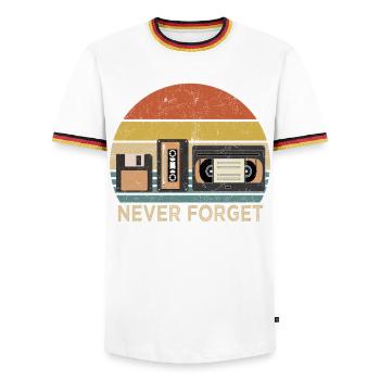 Retro Cassette Tape Never Forget Design - Men's Ringer Shirt - white/tricolour - Front - AI Model Female 172 light (172cm) & AI Model Male 185 light (185cm)