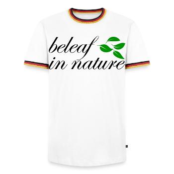 beleaf in nature - Men's Ringer Shirt - white/tricolour - Front - AI Model Female 172 light (172cm) & AI Model Male 185 light (185cm)