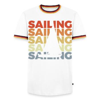 Vintage Sailing - Men's Ringer Shirt - white/tricolour - Front - AI Model Female 172 light (172cm) & AI Model Male 185 light (185cm)