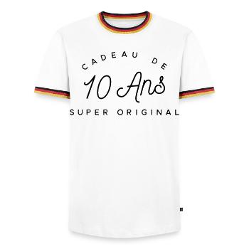 Cadeau 10 ans  - T-shirt contrasté Homme - blanc/tricolore - Devant - AI Model Female 172 light (172cm) & AI Model Male 185 light (185cm)