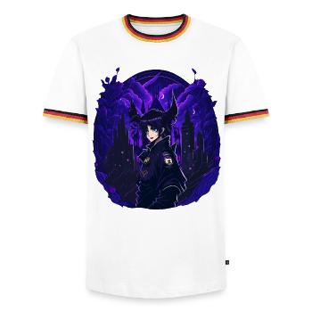 Goth Anime Girl dark night - Men's Ringer Shirt - white/tricolour - Front - AI Model Female 172 light (172cm) & AI Model Male 185 light (185cm)
