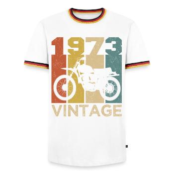 Retro Vintage Motorcycle 1973 Design - Men's Ringer Shirt - white/tricolour - Front - AI Model Female 172 light (172cm) & AI Model Male 185 light (185cm)