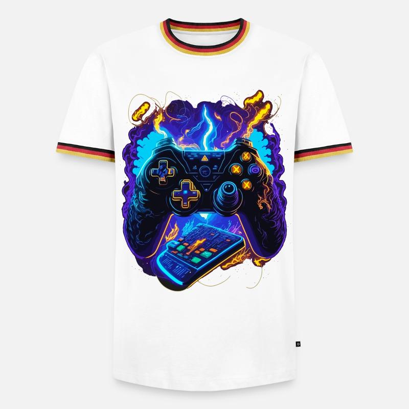 Cyber Gaming Controller - Männer Kontrast-T-Shirt - Weiß/Dreifarbig