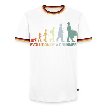 Vintage Trommelspieler Evolution - Männer Kontrast-T-Shirt - Weiß/Dreifarbig - Vorne - AI Model Female 172 light (172cm) & AI Model Male 185 light (185cm)