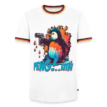 Pen..guin Pinguin mit Pistole - Männer Kontrast-T-Shirt - Weiß/Dreifarbig - Vorne - AI Model Female 172 light (172cm) & AI Model Male 185 light (185cm)