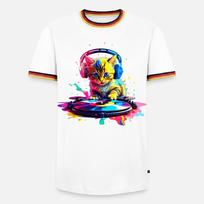 DJ Kitty – Rainbow - Men's Ringer Shirt - white/tricolour