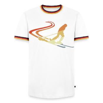 Funny Skier Drawing - Men's Ringer Shirt - white/tricolour - Front - AI Model Female 172 light (172cm) & AI Model Male 185 light (185cm)
