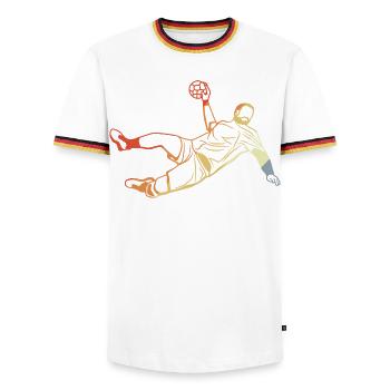 Retro Handball Player - Men's Ringer Shirt - white/tricolour - Front - AI Model Female 172 light (172cm) & AI Model Male 185 light (185cm)