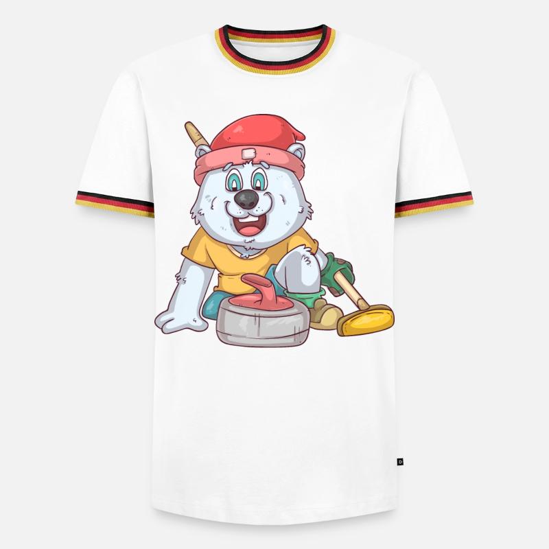 Curling Eisbär - Männer Kontrast-T-Shirt - Weiß/Dreifarbig