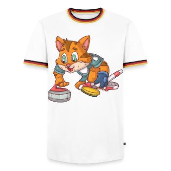 Curling Cat - Men's Ringer Shirt - white/tricolour - Front - AI Model Female 172 light (172cm) & AI Model Male 185 light (185cm)
