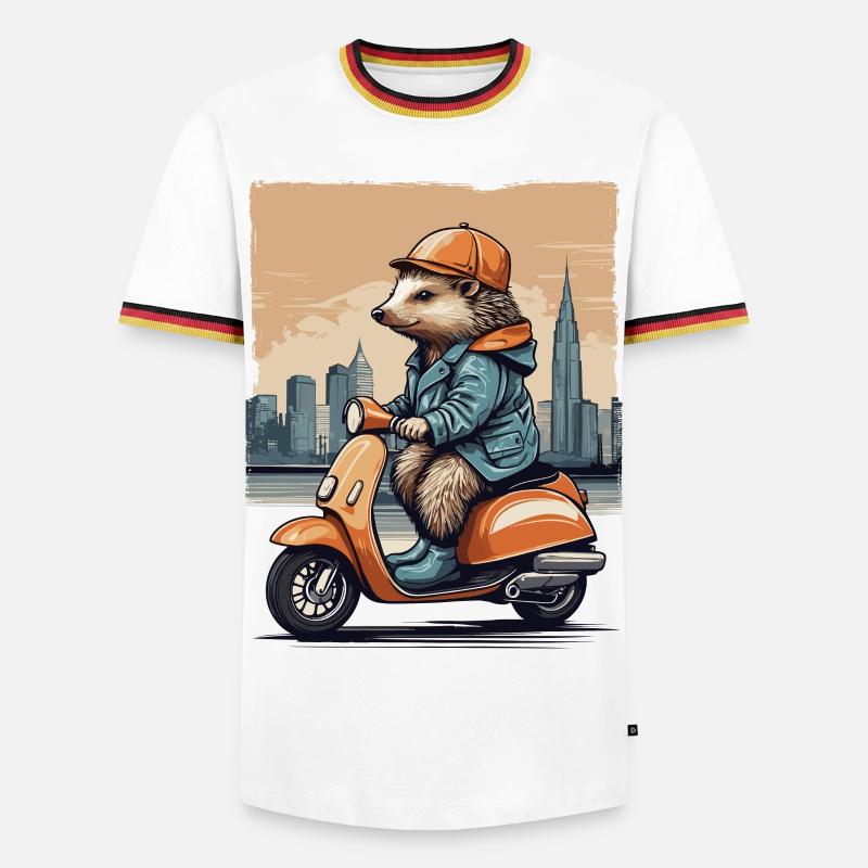 Süßer Igel auf Motorroller - Männer Kontrast-T-Shirt - Weiß/Dreifarbig