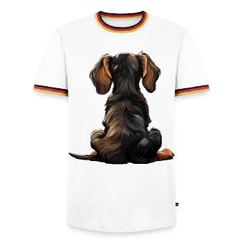 Dachshund - Men's Ringer Shirt - white/tricolour - Front - AI Model Female 172 light (172cm) & AI Model Male 185 light (185cm)