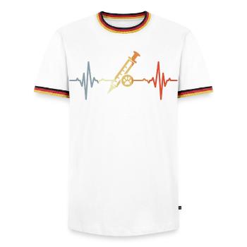 Tiermedizin Spritze EKG - Männer Kontrast-T-Shirt - Weiß/Dreifarbig - Vorne - AI Model Female 172 light (172cm) & AI Model Male 185 light (185cm)