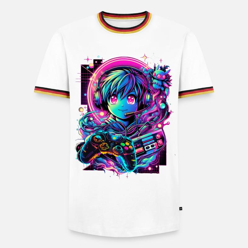 Gamer Controller Anime Synthwave Art - Men's Ringer Shirt - white/tricolour