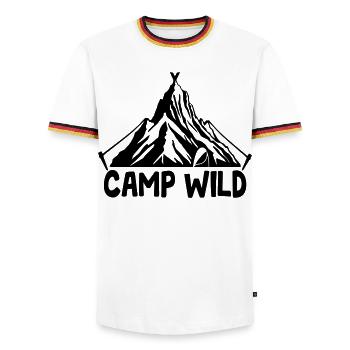 Camp Wild - Bergzelt [Schwarz] - Männer Kontrast-T-Shirt - Weiß/Dreifarbig - Vorne - AI Model Female 172 light (172cm) & AI Model Male 185 light (185cm)