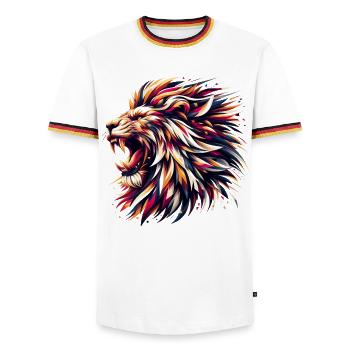 Lion rugit cadeau géométrique - T-shirt contrasté Homme - blanc/tricolore - Devant - AI Model Female 172 light (172cm) & AI Model Male 185 light (185cm)