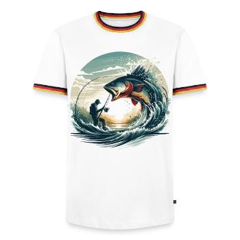 Pêche pêcheur dynamique cadeau - T-shirt contrasté Homme - blanc/tricolore - Devant - AI Model Female 172 light (172cm) & AI Model Male 185 light (185cm)