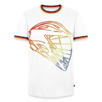 Lacrosse Helm Retro Stil - Männer Kontrast-T-Shirt - Weiß/Dreifarbig - Vorne - AI Model Female 172 light (172cm) & AI Model Male 185 light (185cm)