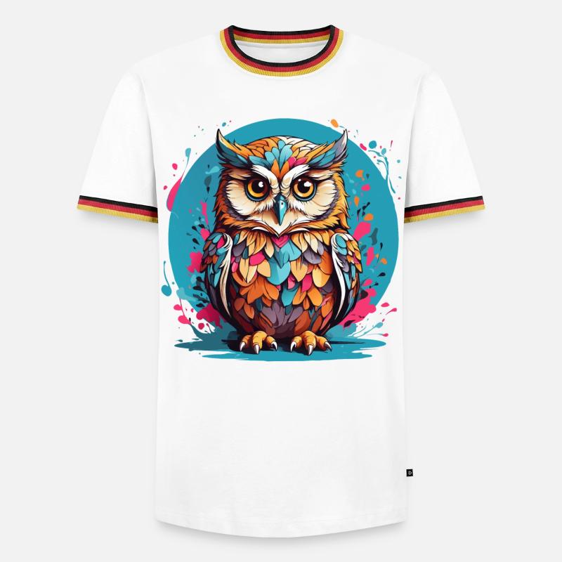 Liebenswerte Eule auf Farbklecksen - Männer Kontrast-T-Shirt - Weiß/Dreifarbig