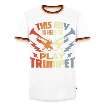 Junge der Trompete spielt - Männer Kontrast-T-Shirt - Weiß/Dreifarbig - Vorne - AI Model Female 172 light (172cm) & AI Model Male 185 light (185cm)