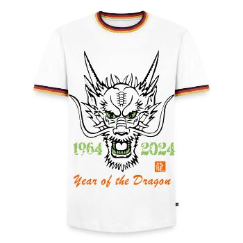 Jahr des Drachen 1964-2024 - Männer Kontrast-T-Shirt - Weiß/Dreifarbig - Vorne - AI Model Female 172 light (172cm) & AI Model Male 185 light (185cm)