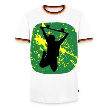 Skate Skateboard - Men's Ringer Shirt - white/tricolour - Front - AI Model Female 172 light (172cm) & AI Model Male 185 light (185cm)