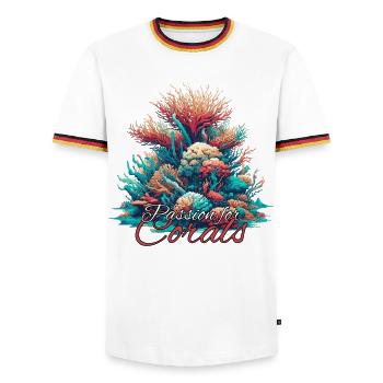 Passion for coral gift - Men's Ringer Shirt - white/tricolour - Front - AI Model Female 172 light (172cm) & AI Model Male 185 light (185cm)