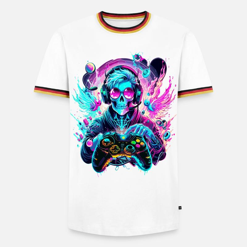 Synthwave Skull Gaming Controller Art - Men's Ringer Shirt - white/tricolour