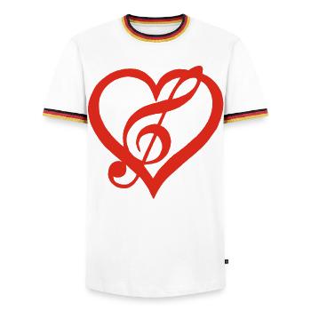 Music in the Heart (Red) - Men's Ringer Shirt - white/tricolour - Front - AI Model Female 172 light (172cm) & AI Model Male 185 light (185cm)