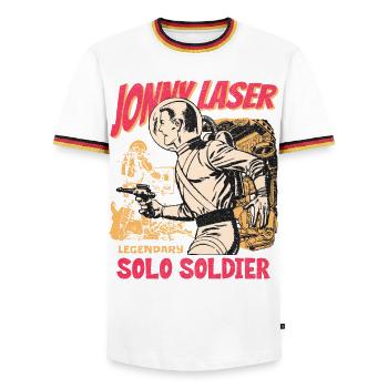 Jonny Laser Solo Soldier - Men's Ringer Shirt - white/tricolour - Front - AI Model Female 172 light (172cm) & AI Model Male 185 light (185cm)